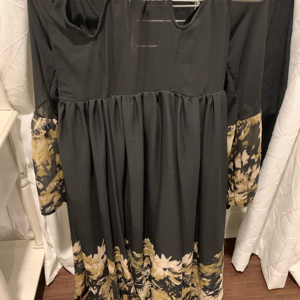 Black peasant dress with sheer top and sleeves